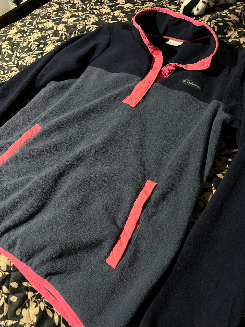 Columbia Navy Fleece Pullover with Pink Trim